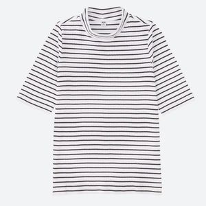 Uniqlo Mock Neck Black and White Stripe Shirt